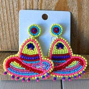 Palmetto Moon Sombrero Design Dangle Earrings Pierced Beaded Mexican Fiesta